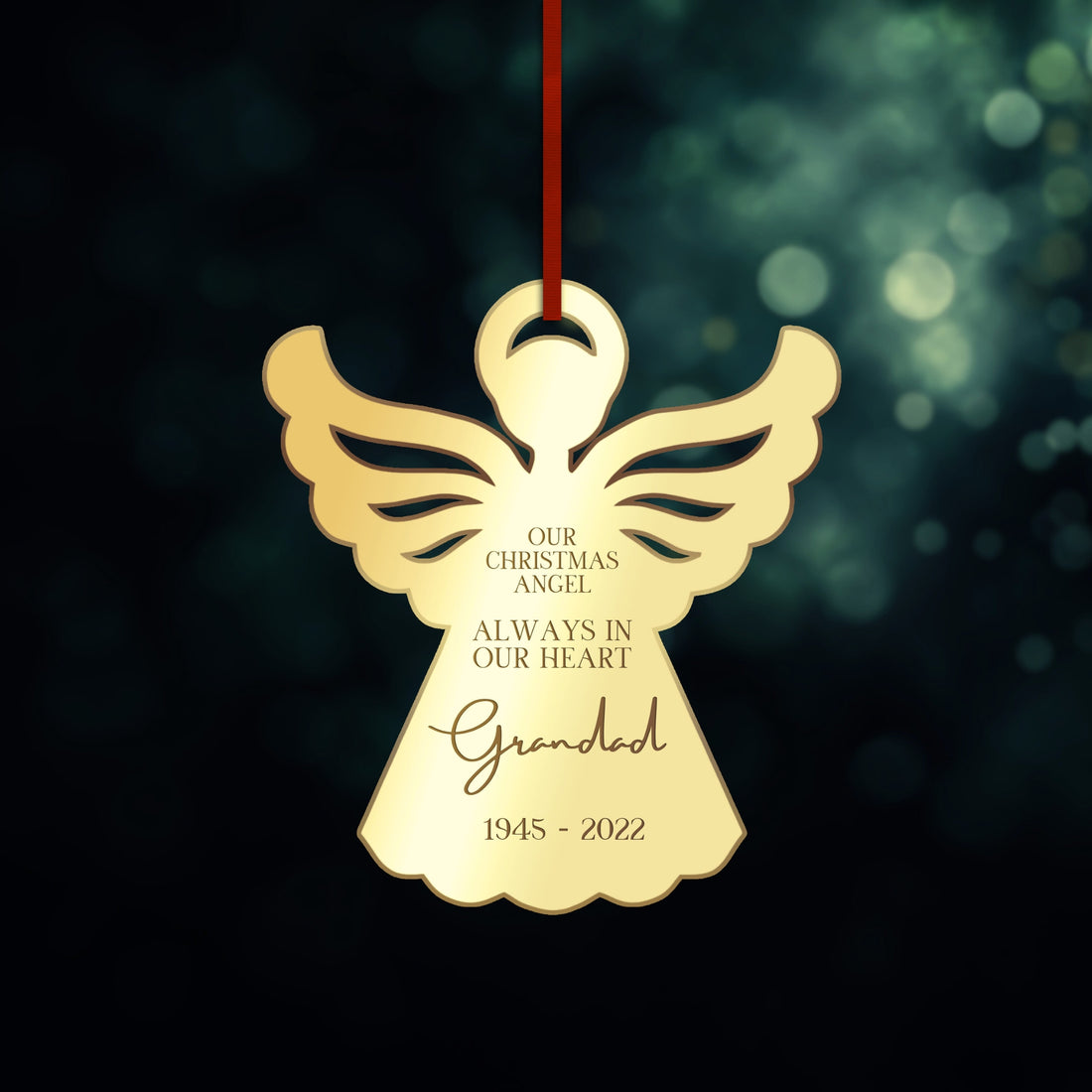 Personalised Angel Christmas Tree Ornament, Heaven Memorial Mirror Acrylic Engraved Custom Name Forever In Our Heart, In Loving Xmas Baubles