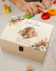 Personalised God Bless Baby Photo Wooden Keepsake Box, Custom Floral Memory Boxes Pine Treasure Storage Baptism Christen First Birthday Gift