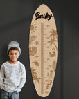 Custom 3D Raised Name Wooden Surfboard Height Chart, Personalised Laser Cut & Engraved Family Growth Metric Ruler Record, Nursery Wall Decor