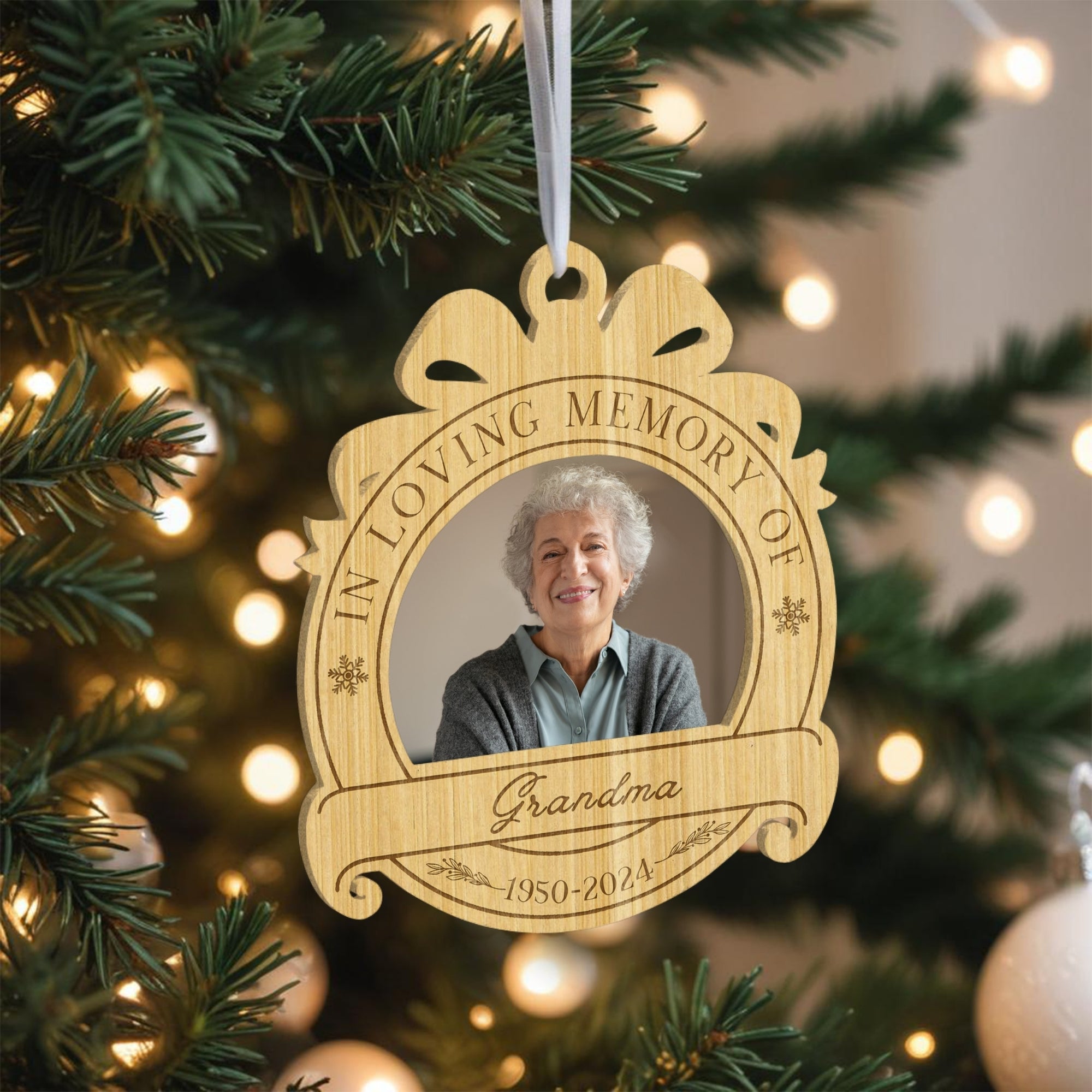 Personalised 3D Wood Acrylic In Loving Memory Photo Ornament Custom Engraved Name Christmas Tree Tag Heaven Forever In Our Heart Bauble Gift