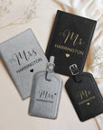 Personalised Leather Passport Cover Holder & Travel Luggage Tag Set, Custom Printed Couple Honeymoon Anniversary, Christmas, Bridesmaid Gift