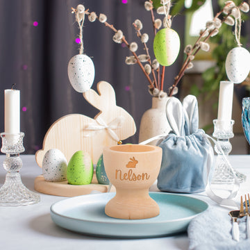 Personalised Wooden Easter Bunny Cup, Custom Engraved Rabbit Egg Shot Holder, First Birthday Baby Christian Baptism Keepsake, Christmas Gift