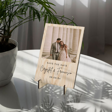 Custom UV Print Wooden Photo Plaque, Personalised Acrylic Picture Display Frame Stand, Anniversary, Birthday, Couple Gift Wedding Invitation