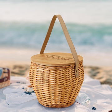 Personalised Insulated Cooler Carry Wicker Basket, Outdoor Rattan Picnic Set, BBQ Travel, Housewarming, Wedding, Custom Logo Corporate Gift