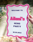 Custom Double Acrylic Hens Party Welcome 3D Wave Sign, Personalised Mirror Names Wedding, Engagement/ Bridal Shower/ Birthday Signage Decor