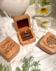 Personalised Wedding Double Slot Square Wood Ring Box, Custom Engraved Engagement Proposal Rings Bearer Oak Holder Storage, Anniversary Gift