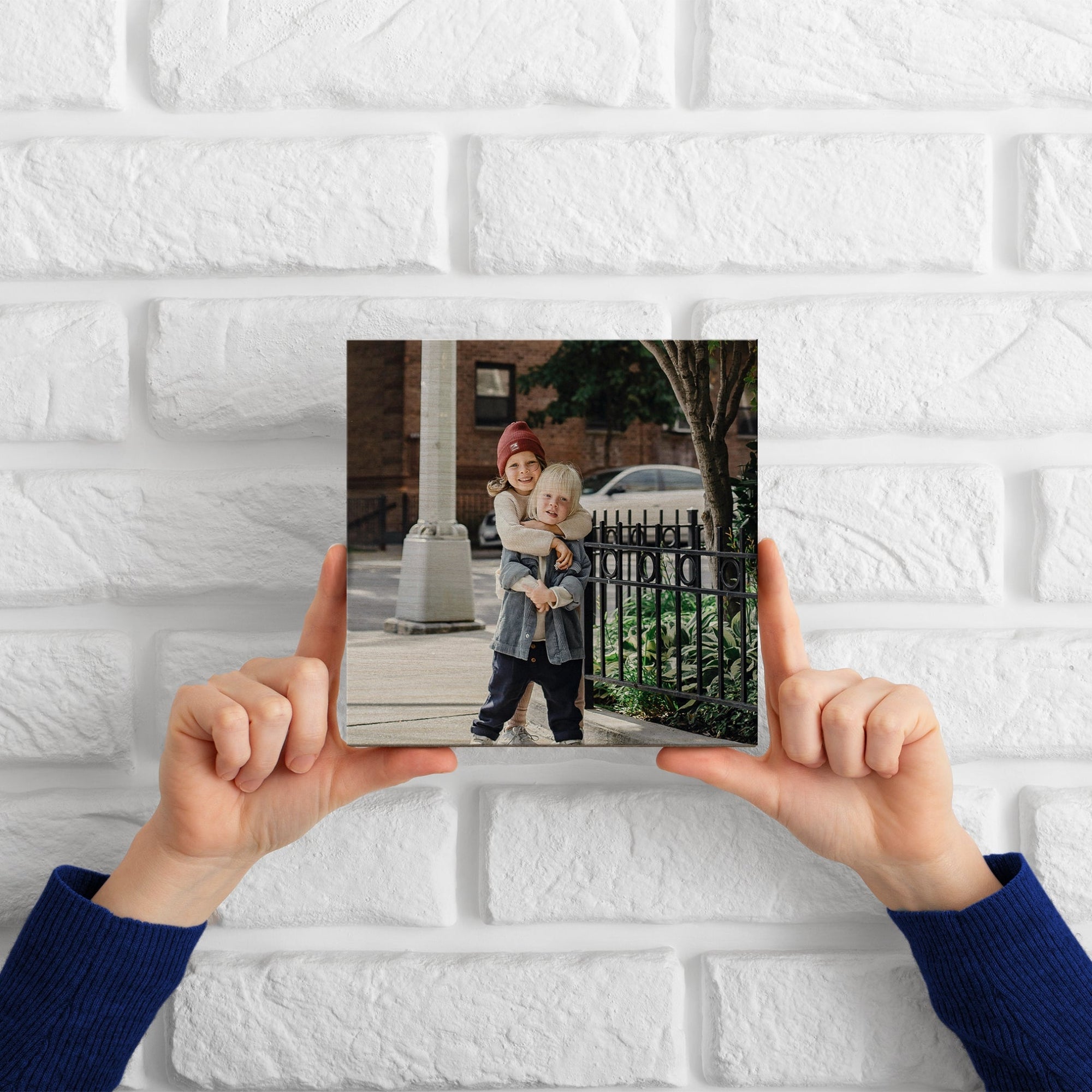 Personalised Set of 4 Wooden Photo Block Square, Custom UV Print Image Wall Hanging Display, Memory Frame Tile Gallery, Housewarming Gift