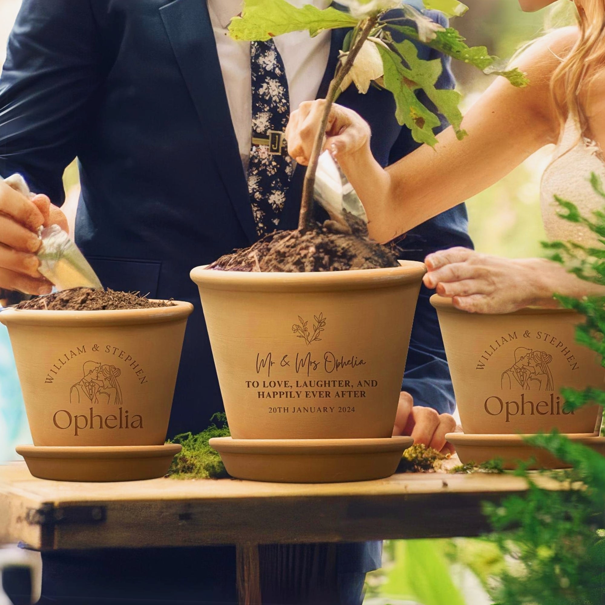 Custom Etched Couple Terracotta Pot & Saucer, Personalised Unity Tree Planting Wedding Ceremony Planter Housewarming Anniversary Garden Gift