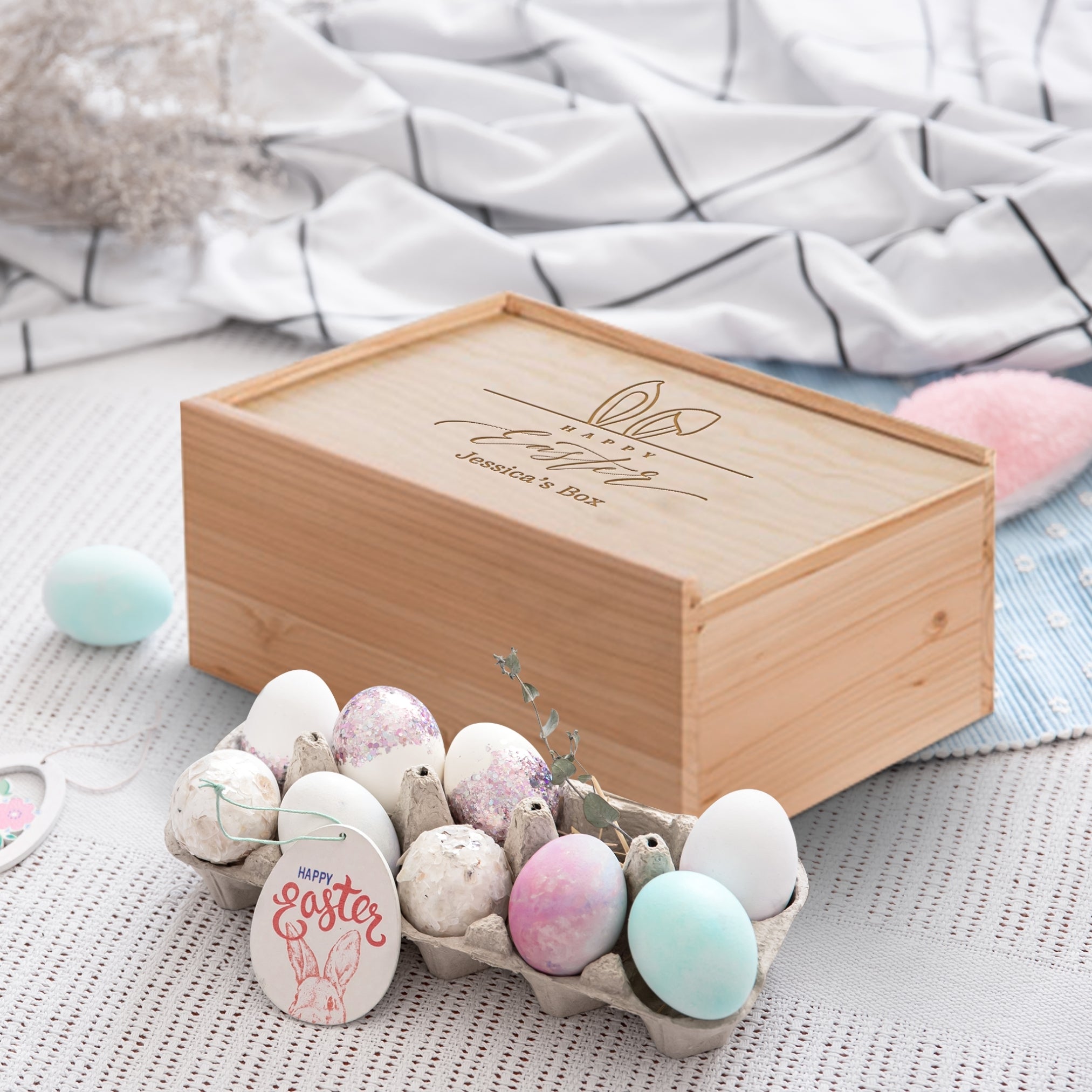 Custom Easter Box Personalised Wooden Easter Keepsake Box, Engraved Custom Rabbit Bunny ...