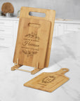 Personalised 3 Bamboo Chopping Boards & Stand Set Custom Engraved Wooden Cutting Paddle Tray Charcuterie Platter Housewarming Corporate Gift