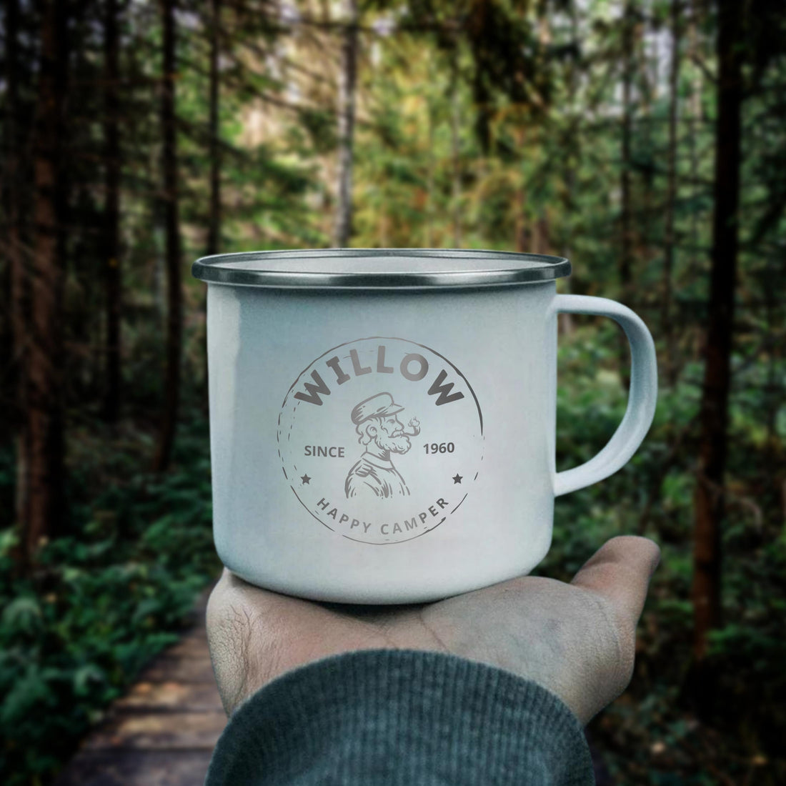 Engraved 500ml White Enamel Camping Mug