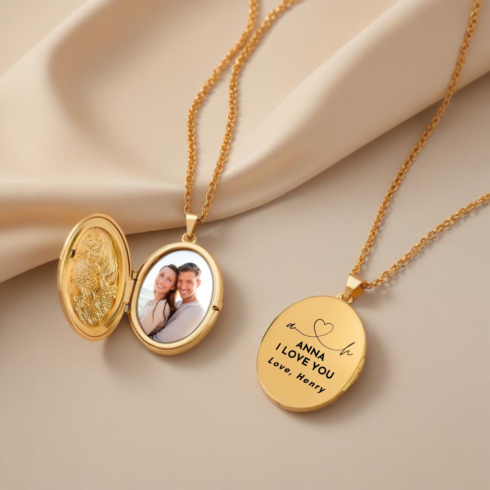 Personalised Photo & Message Oval Locket Necklace, In Loving Memory Bridal Floral Charm, Custom Quotes Pendant, Wedding, Mother's Day Gift