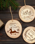 Custom Engraved Christmas Rustic Wood Slice Ornament, Personalised First Engaged Married Wreath Family Hanging Tree Baubles, Decor Gift Tags