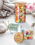 Personalised Wooden Lid Glass Easter Treat Jar, Custom Engraved Bunny Rabbit Egg Food Snack Storage, Cookie/ Lolly Jars, Kid, Teacher Gifts