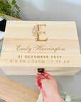 Personalised New Born Baby Wooden Keepsake Box, Custom Engraved Time Capsule Memory Boxes, Treasure Storage, Nursery, First Birthday Gift