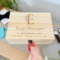 Personalised New Born Baby Wooden Keepsake Box, Custom Engraved Time Capsule Memory Boxes, Treasure Storage, Nursery, First Birthday Gift