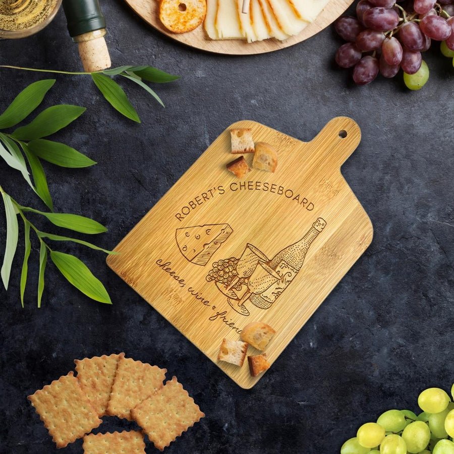 Personalised Wooden Paddle Chopping Board, Customised Cheese Serving Handle Tray, Engraved Charcuterie Platter, Housewarming, Corporate Gift