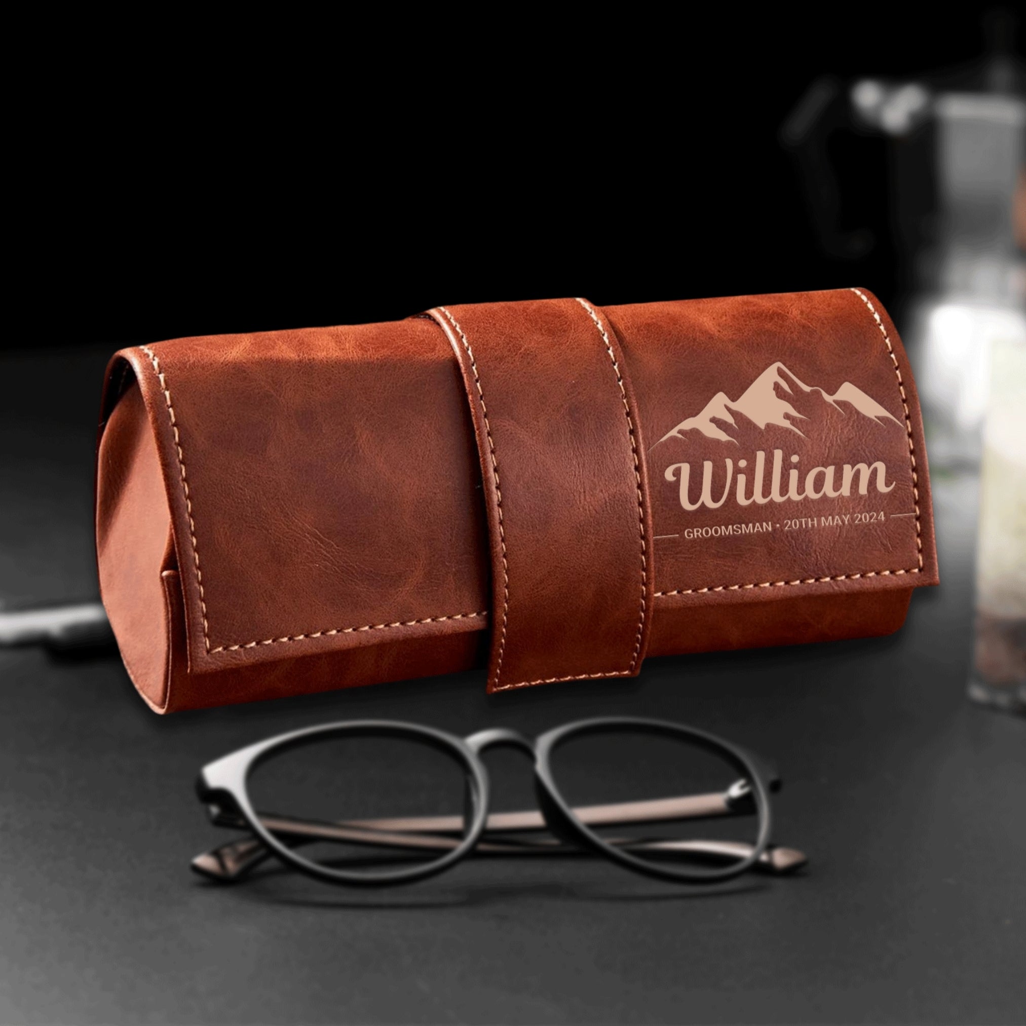 Personalised Unisex Leatherette Sunglasses Case Custom Engraved Logo Eyeware Eyeglasses Box Groomsman Mother Father Birthday Xmas Gift Yoonek Gifts