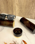 Personalised Wooden Polarised Sunglasses & Walnut Cylinder Box, Custom Engraved Logo Eyeware Glasses Case, Groomsman Dad Gift Wedding Favour