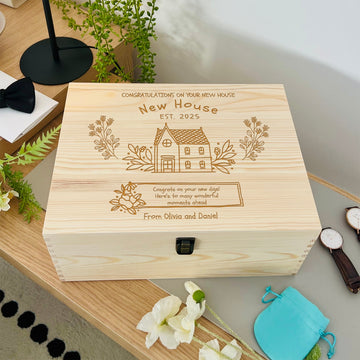 Personalised Wooden Keepsake Box, Custom Engraved Memory Birthday Treasure Storage, Housewarming, Graduation, Teacher, Dad, Mom Garden Gift