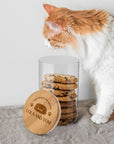 Personalised Wooden Lid Glass Pet Jar, Custom Engraved Treat, Cat's Food, Snack Canister, Jerky, Mussel, Dog Chew Storage, Housewarming Gift