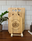 Personalised 3 Bamboo Chopping Boards & Stand Set Custom Engraved Wooden Cutting Paddle Tray Charcuterie Platter Housewarming Corporate Gift