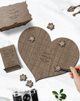 Custom Heart Shape Plywood Puzzle Wedding/ Birthday/ Anniversary Guestbook Set Alternative, Rustic Personalised Name Jigsaw Stationery Decor