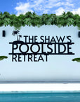 Custom Made Tropical Palm Oasis Retreat Poolside Sign, Personalised Name Acrylic Pool Bar Backyard/ Patio/ Deck Wall Art, Housewarming Gift