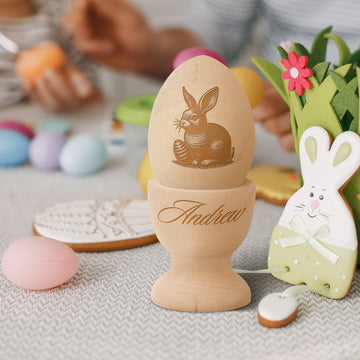 Personalised Wooden Easter Bunny Egg & Shot Holder, Custom Engraved Rabbit Cup, First Birthday, Baby Memory Baptism Keepsake, Christmas Gift