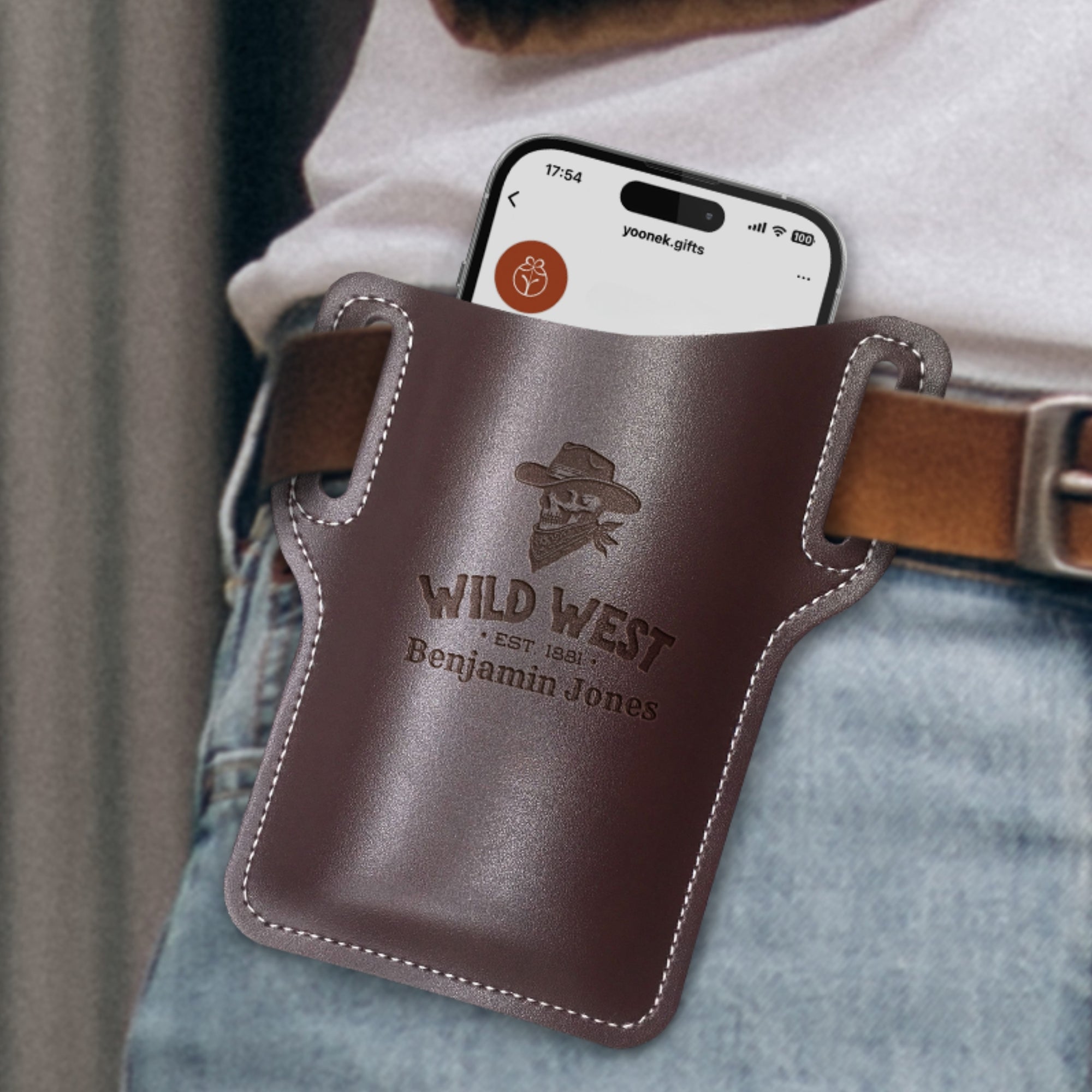 Personalised Leather Travel Belt Phone Case Holster, Custom Engraved Barber, Florist, Handyman, Crafting Hip Pouch, Groomsman, Father Gift