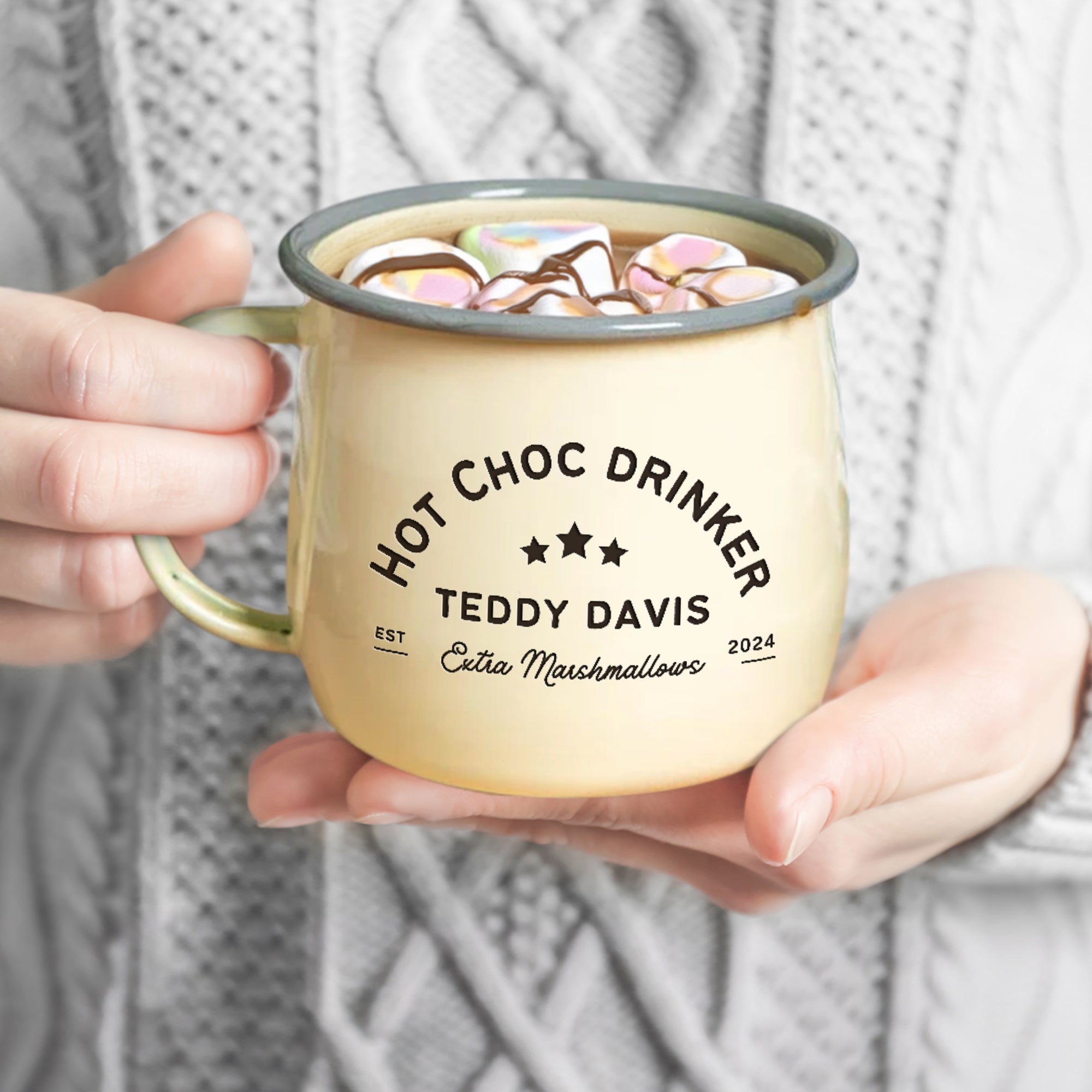 Custom Engraved Enamel Camping Coffee Cup, Personalised Curve Tea Mug, Hot Chocolate Marshmallow Tumbler, Mom, Dad, Christmas Corporate Gift