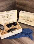 Personalised Sunglasses, Watch, Black Corkscrew Set & Custom Engraved Wooden Box, Father Best Man Groomsman Proposal Wedding, Corporate Gift