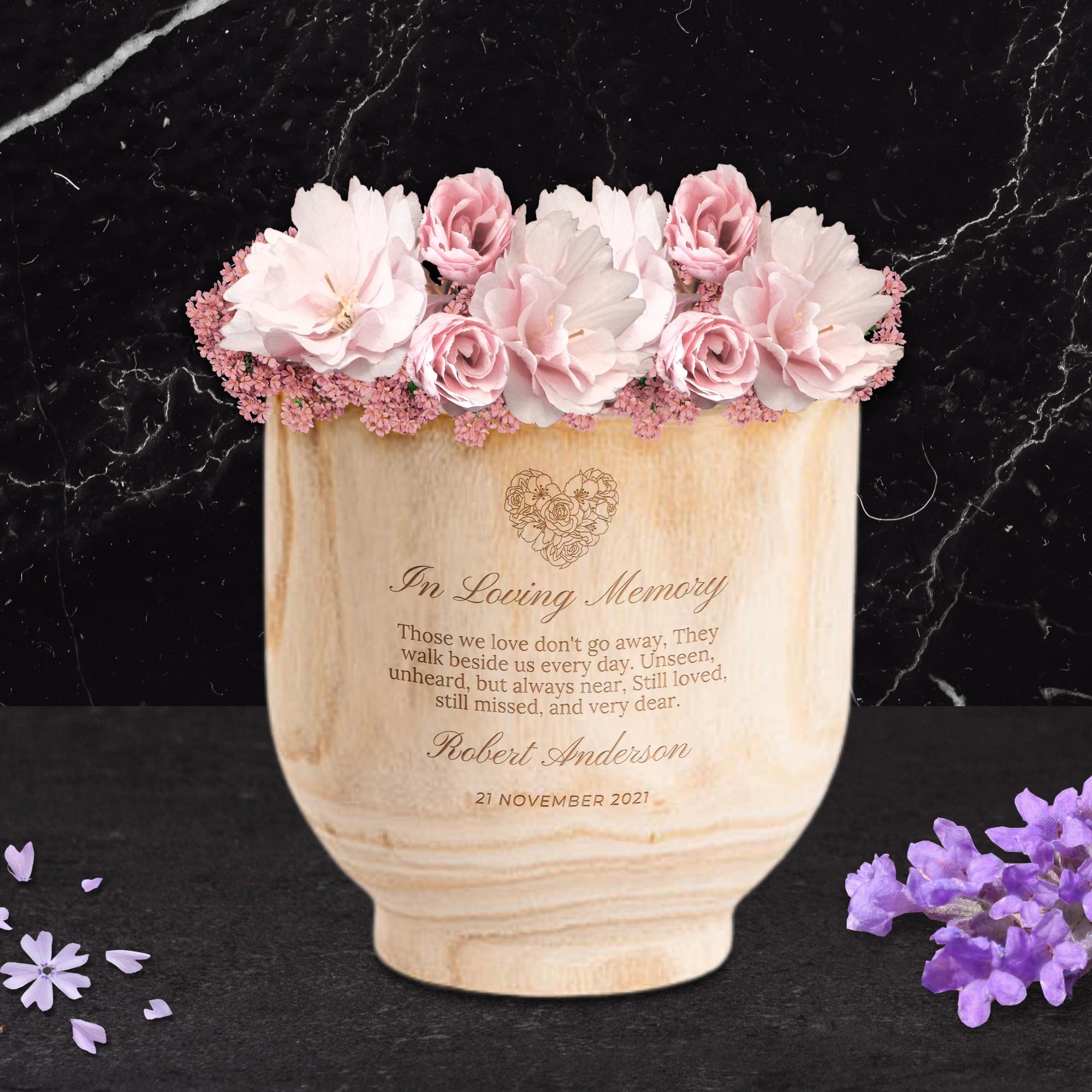 Personalised Small Wooden Cylinder Planter, Engraved Flower Pot, Customised Logo Timber Vase, Memorial, Wedding, Birthday, Anniversary, Housewarming, Mother&#39;s Day, Teacher, Nan, Garden Lover&#39;s Gift, 