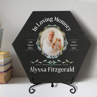 Personalised Photo Memorial Hexagon Slate Sign, Custom Print In Loving Memory Garden Stone, Funeral Cemetery Display Plaque, Loss Pray Gift