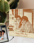 Personalised Wooden Sketch Photo Block, Custom Engraved Freestanding Table Square Display Memory, Image Gallery Wall Decor Housewarming Gift