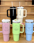 Personalised 1.2L Stainless Steel Insulated Handle Tumbler Lid & Straw, Custom Engraved Logo Travel Thermal Hot Cold Car Cup, Corporate Gift