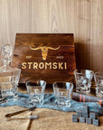 Personalised Wooden Boxed Whiskey Decanter Set, 4 Scotch Glasses, 6 Ice Stones & Tongs | Custom Engraved Groomsmen, Wedding, Whisky Bar Gift