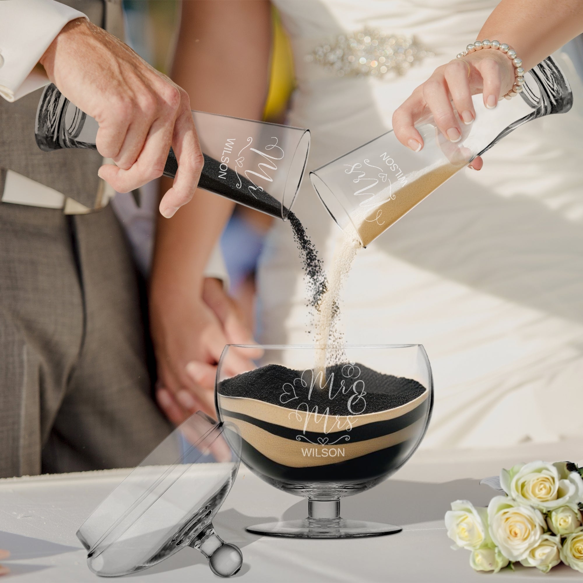 Personalised Sand Unity Wedding Ceremony, Jar &amp; Glass Vases Set, Custom Engraved Couple Names Union Keepsake, Anniversary, Engagement Decor