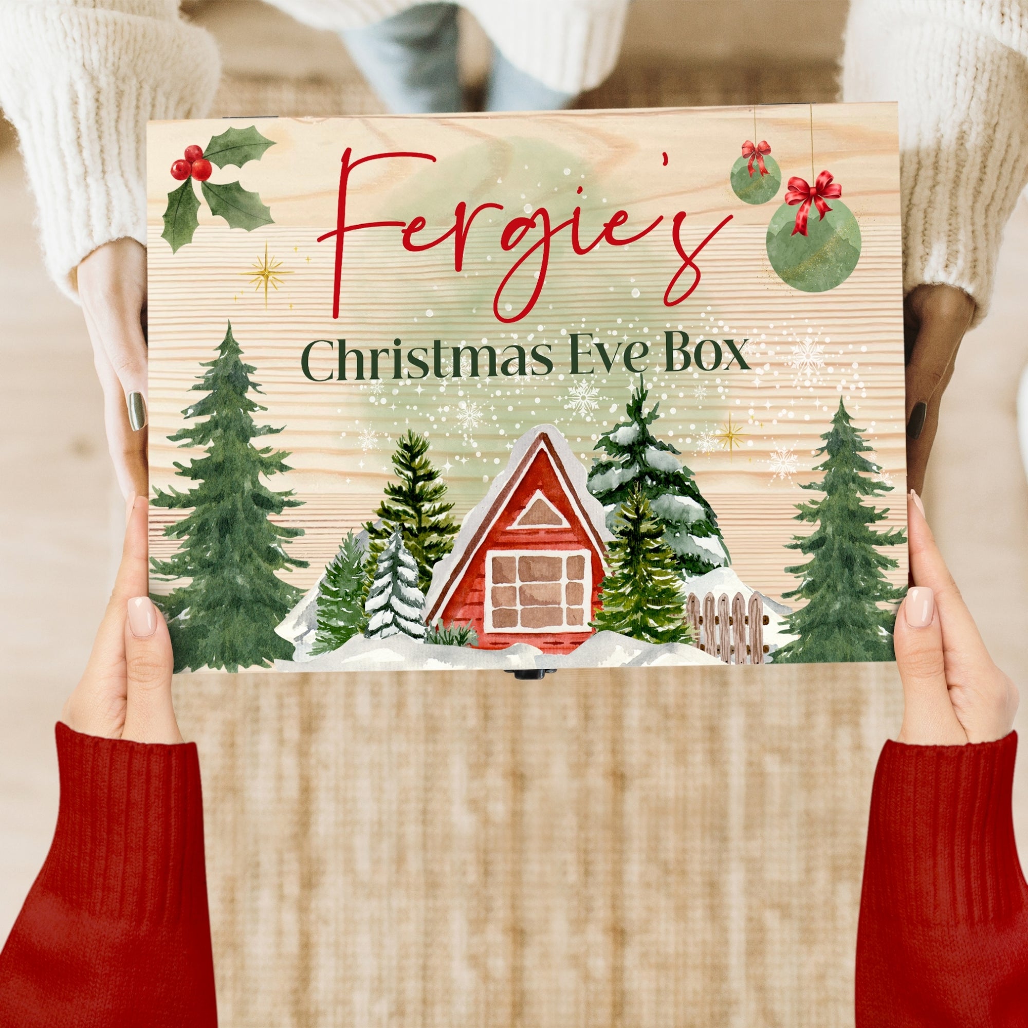 Personalised Wooden Christmas Eve Box, Custom UV Print Photo Keepsake Treasure Storage, First Xmas as Mr Mrs, New Home, Memorial Decor Gift