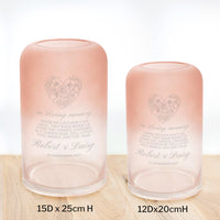 Personalised Medium Curved Cylinder Frosted Pink Glass Vase, Custom Engraved Memorial Wedding Gift for Bridesmaid, Mother of Bride/ Groom, Housewarming, Anniversary