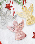 Personalised Angel Christmas Tree Ornament, Heaven Memorial Mirror Acrylic Engraved Custom Name Forever In Our Heart, In Loving Xmas Baubles