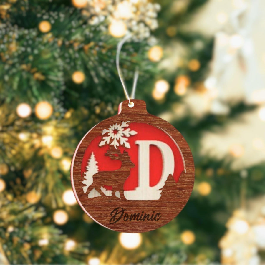 Personalised Triple Layer Wooden Reindeer, Animal Christmas Bauble, Custom Engraved Name Hanging Tree Ornament, Xmas Decor, Teacher Gift Tag
