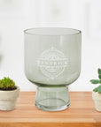 Personalised Large Compote Green Glass Vase, Custom Engraved Memorial Wedding Gift for Bridesmaid, Mother of Bride/ Groom, Housewarming, Anniversary