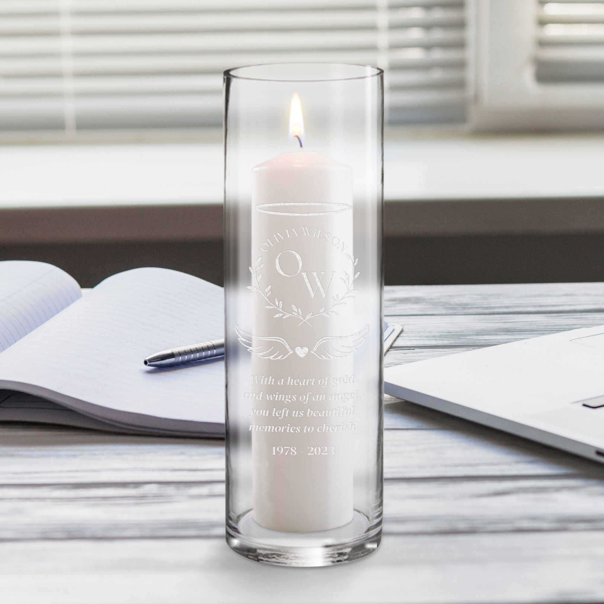 Personalised Memorial Cylinder Glass Vase Candle Holder, Custom Engraved In Loving Memory, Funeral Celebration, Prayer, Loss Wedding Gift