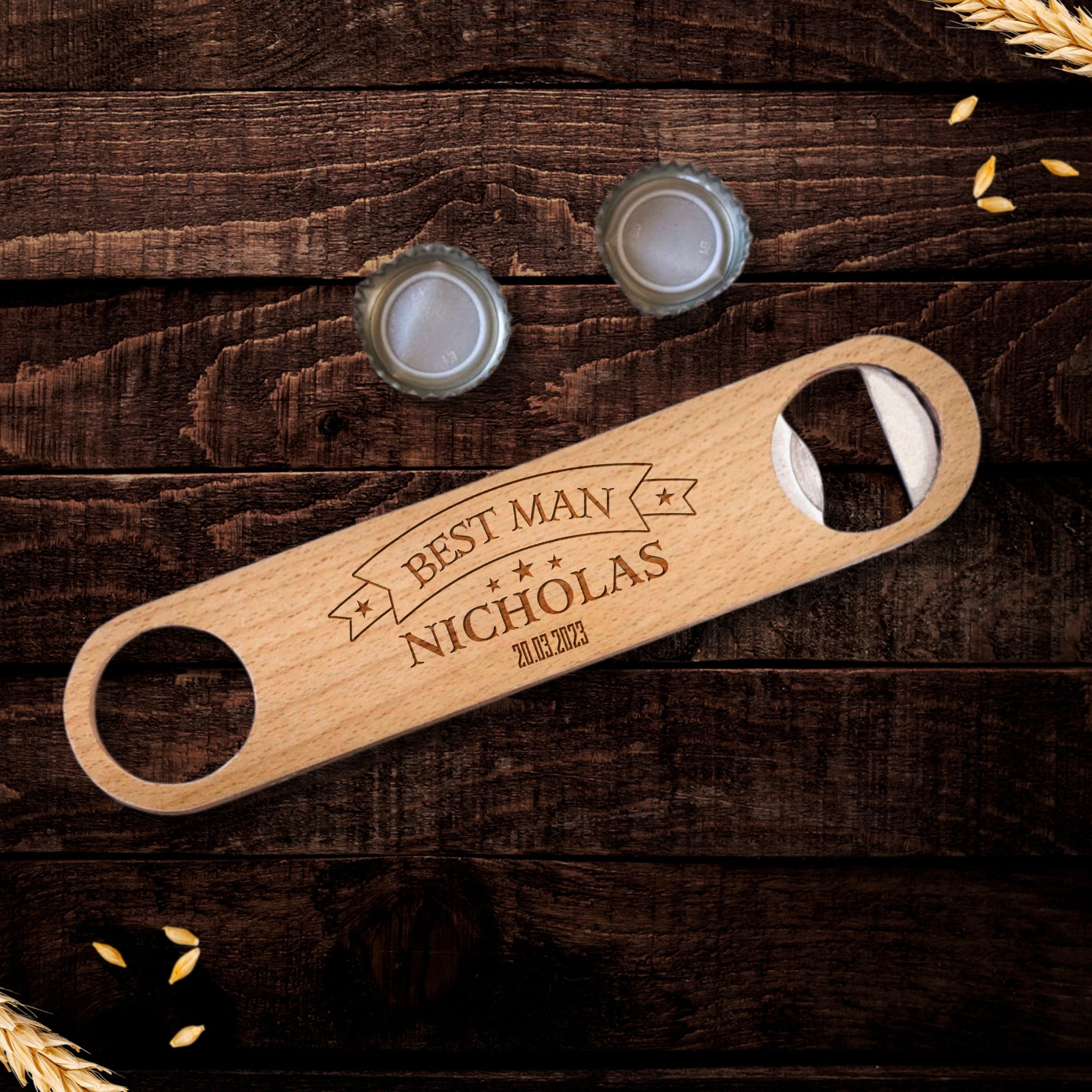 Personalised Slice Coaster, Bottle Opener, Beer Glass Set in Custom Engraved Wooden Box, Best Man, Father, Groomsman Proposal Wedding Gift