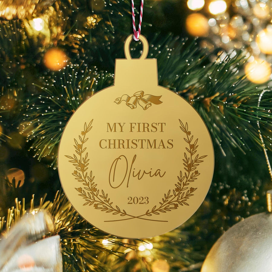 Personalised Mirror Acrylic/ Wooden Christmas Tree Ornament, Engraved Custom Name Mr&Mrs First Xmas New Home, Married, Engaged Baubles, Tree Gift Tag Decor