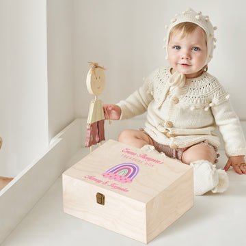 Personalised Baby Girl Wooden Keepsake Box, Custom UV Print Engraved Pine Memory Boxes, Treasure Storage, Nursery First Birthday Shower Gift