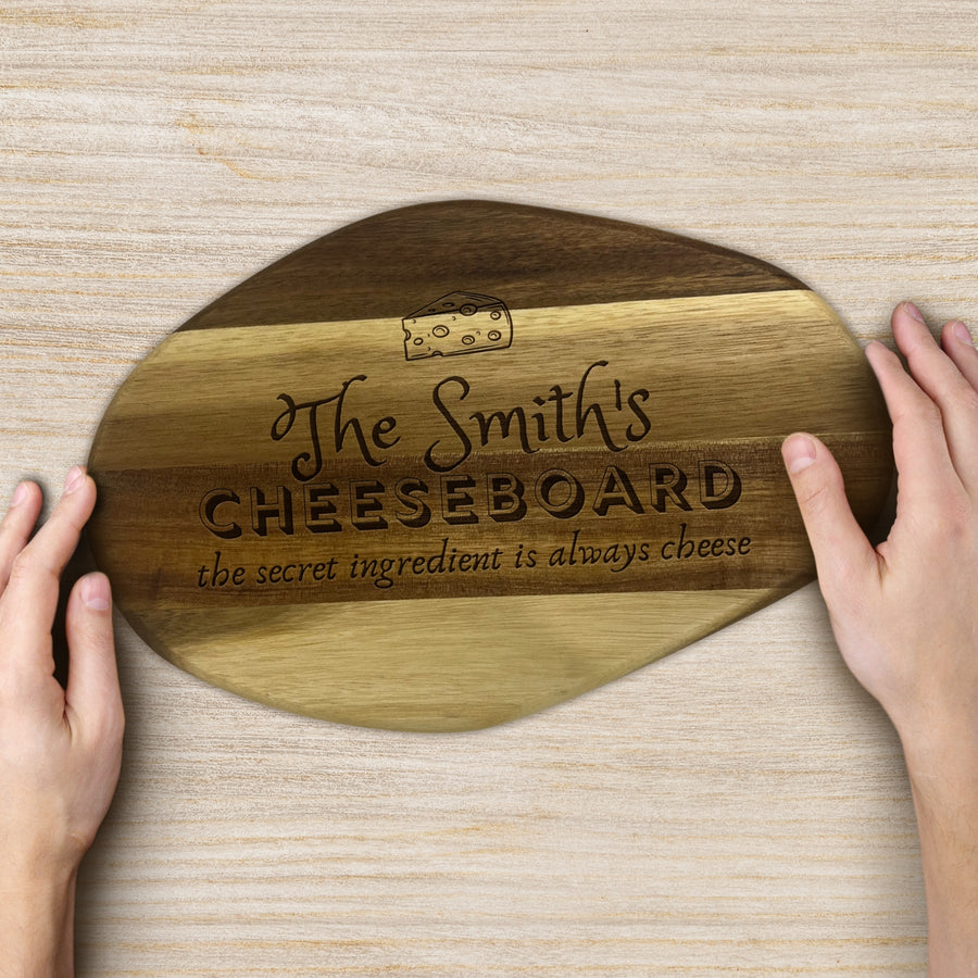 Personalised Acacia Wood Cheese Organic Serving Board Custom Engraved Cutting Chopping Tray Charcuterie Platter, Housewarming Corporate Gift