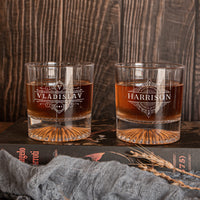 Personalised Wooden Barrel Whiskey Box, 2 Scotch Glasses, 6 Ice Stones | Custom Engraved Barware Set, Dad, Groomsman Wedding, Birthday Gift
