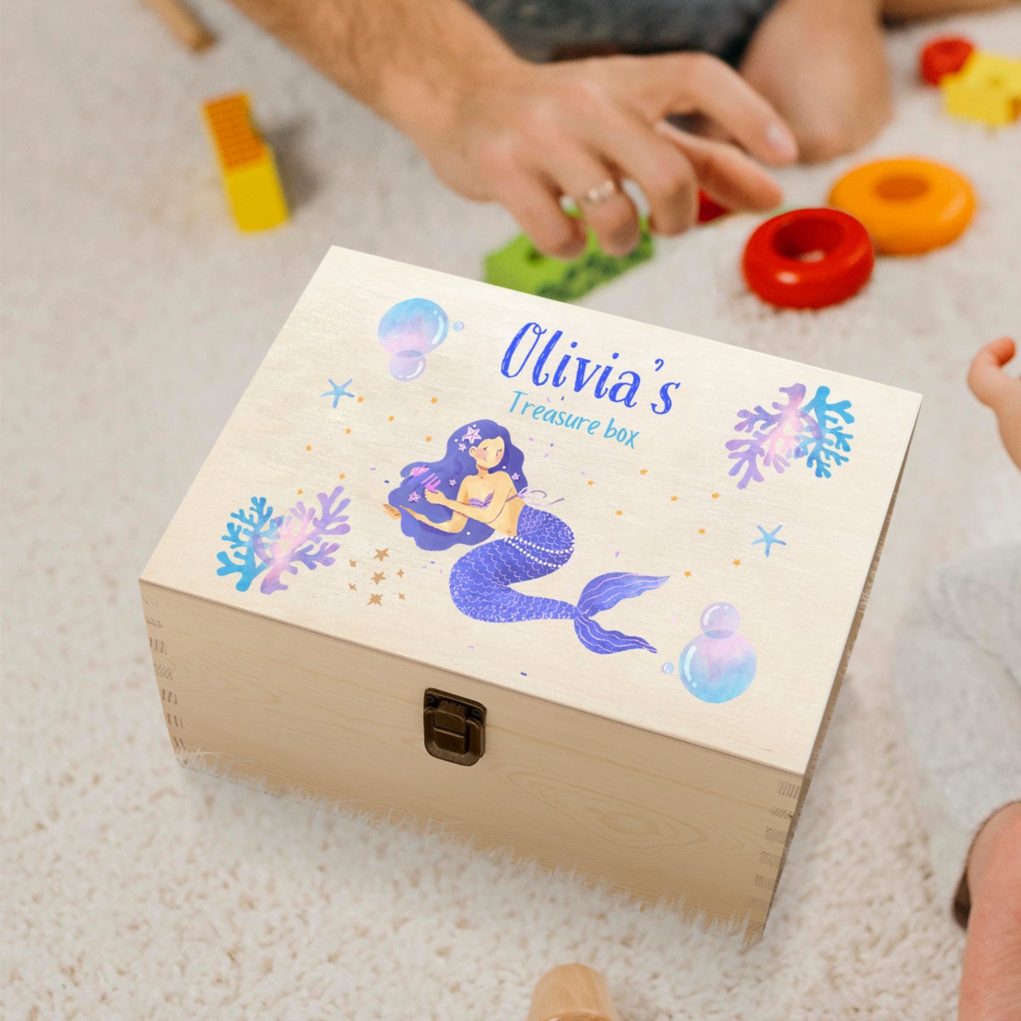 Personalised Baby Girl Wooden Keepsake Box, Custom UV Print Engraved Pine Memory Boxes, Treasure Storage, Nursery First Birthday Shower Gift